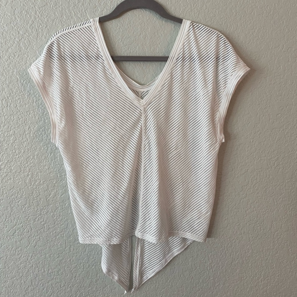 Lulu Lemon White Striped V-Neck with opening tie in the back